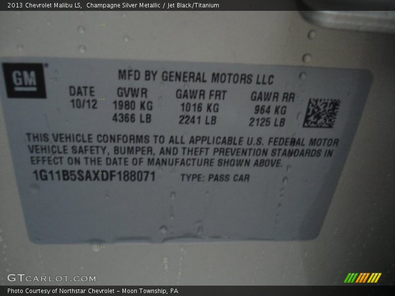 Champagne Silver Metallic / Jet Black/Titanium 2013 Chevrolet Malibu LS