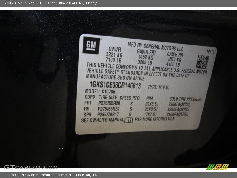 Carbon Black Metallic / Ebony 2012 GMC Yukon SLT