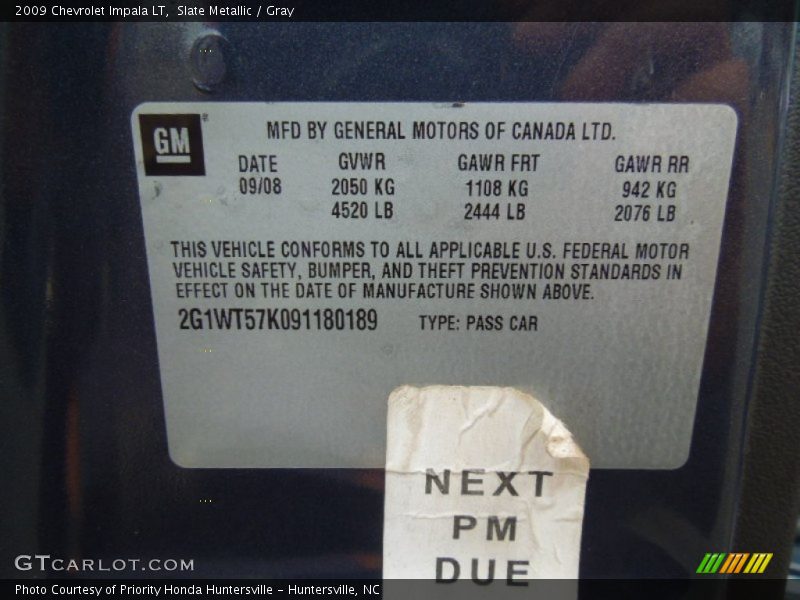 Slate Metallic / Gray 2009 Chevrolet Impala LT