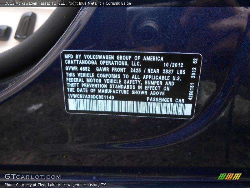 Night Blue Metallic / Cornsilk Beige 2013 Volkswagen Passat TDI SEL