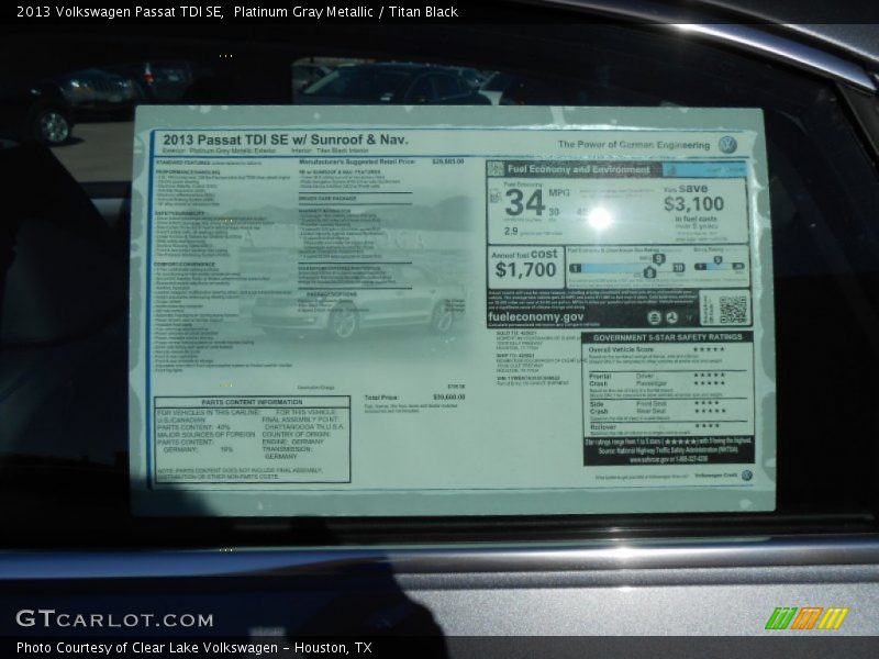 Platinum Gray Metallic / Titan Black 2013 Volkswagen Passat TDI SE