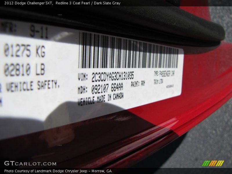Redline 3 Coat Pearl / Dark Slate Gray 2012 Dodge Challenger SXT
