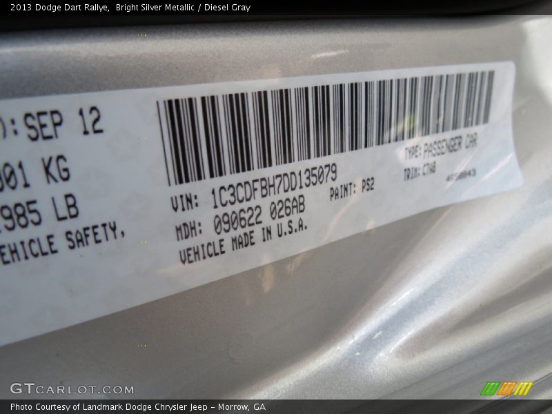 Bright Silver Metallic / Diesel Gray 2013 Dodge Dart Rallye