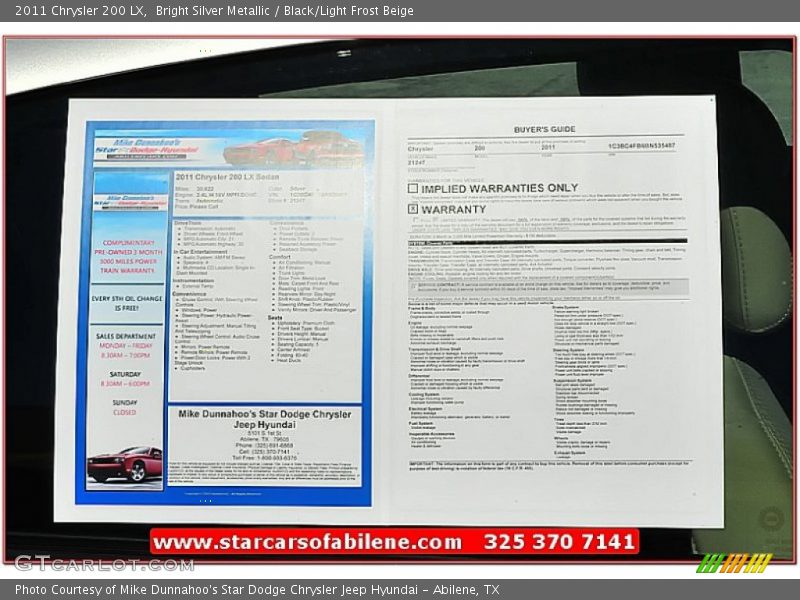 Bright Silver Metallic / Black/Light Frost Beige 2011 Chrysler 200 LX