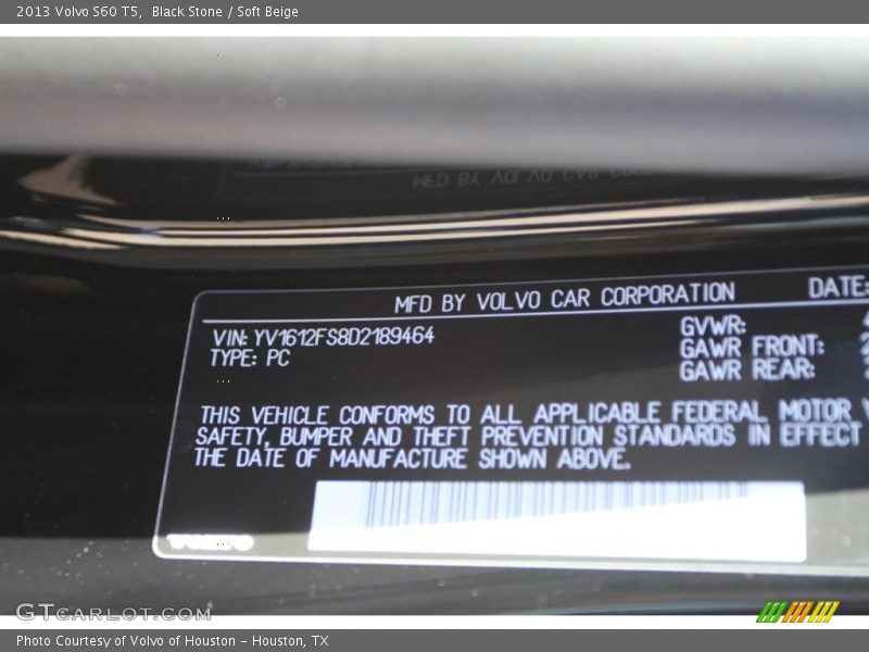 Black Stone / Soft Beige 2013 Volvo S60 T5