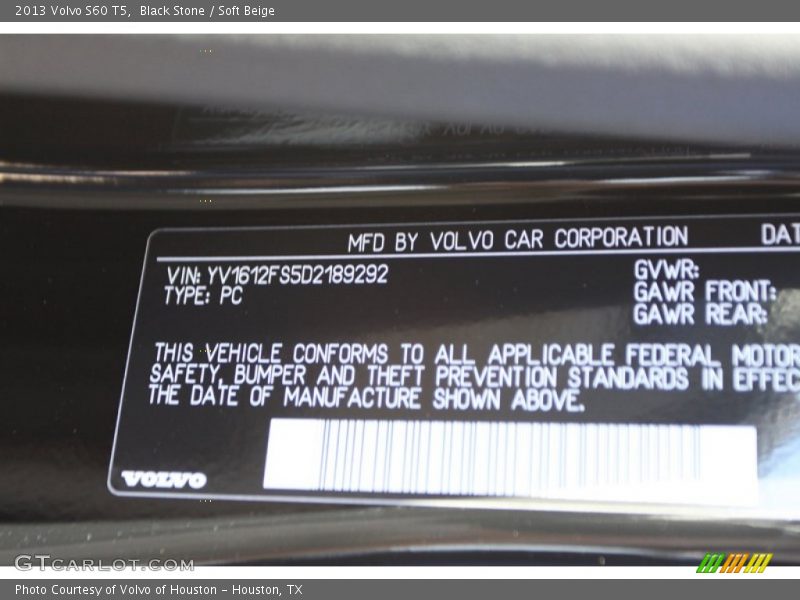 Black Stone / Soft Beige 2013 Volvo S60 T5