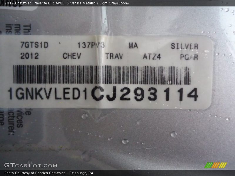 Silver Ice Metallic / Light Gray/Ebony 2012 Chevrolet Traverse LTZ AWD