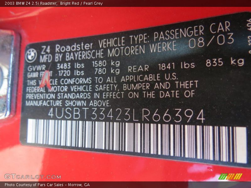 Bright Red / Pearl Grey 2003 BMW Z4 2.5i Roadster