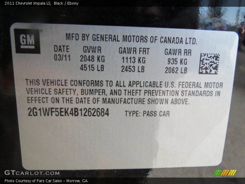 Black / Ebony 2011 Chevrolet Impala LS