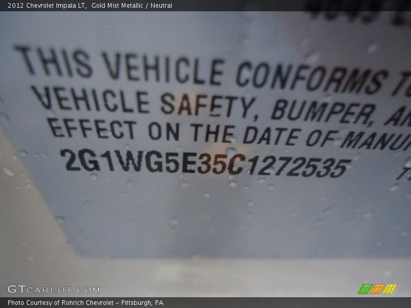 Gold Mist Metallic / Neutral 2012 Chevrolet Impala LT