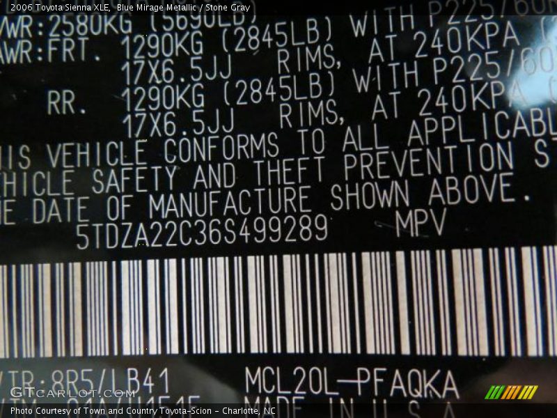 Blue Mirage Metallic / Stone Gray 2006 Toyota Sienna XLE
