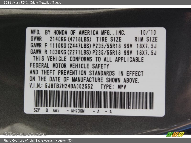 Grigio Metallic / Taupe 2011 Acura RDX