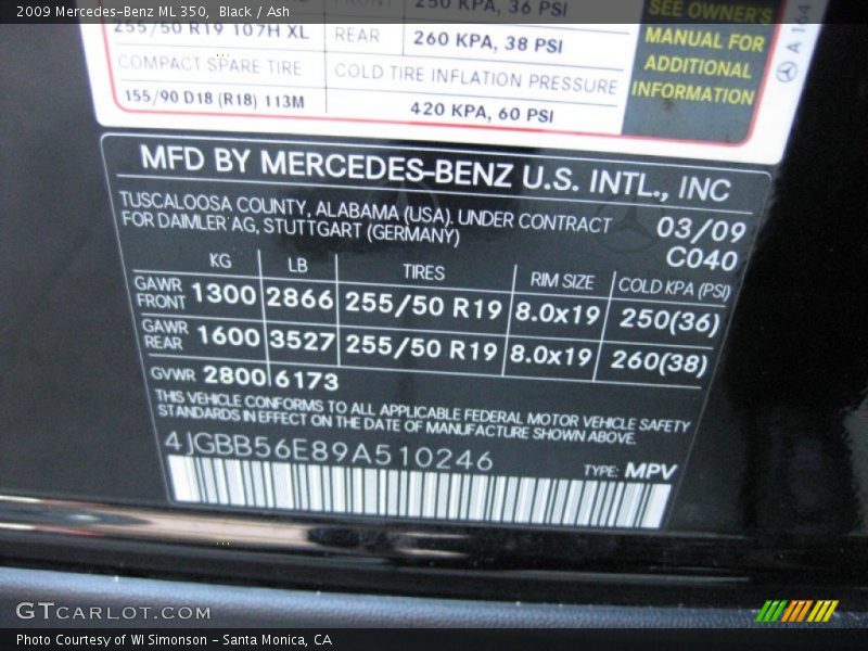 Black / Ash 2009 Mercedes-Benz ML 350
