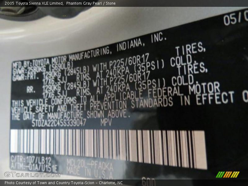 Phantom Gray Pearl / Stone 2005 Toyota Sienna XLE Limited