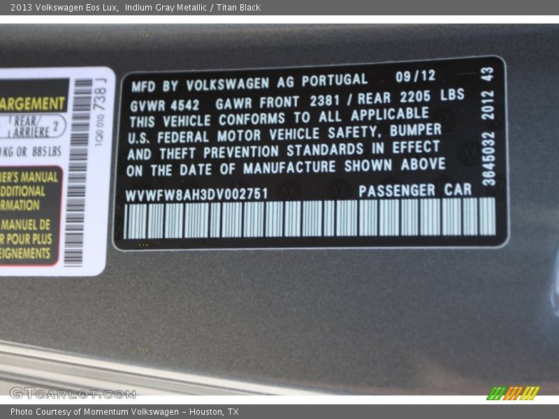 Indium Gray Metallic / Titan Black 2013 Volkswagen Eos Lux