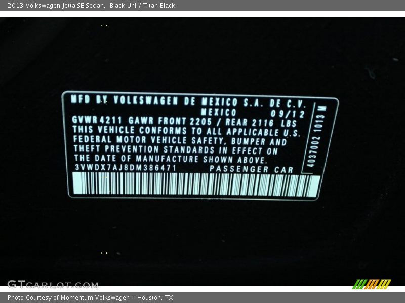 Black Uni / Titan Black 2013 Volkswagen Jetta SE Sedan