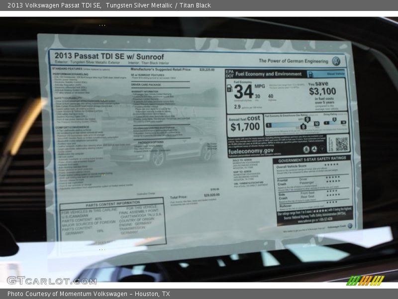 Tungsten Silver Metallic / Titan Black 2013 Volkswagen Passat TDI SE
