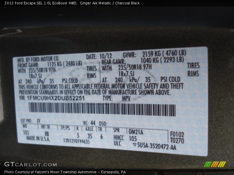 Ginger Ale Metallic / Charcoal Black 2013 Ford Escape SEL 1.6L EcoBoost 4WD