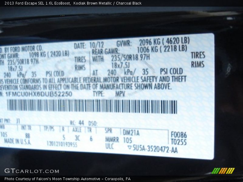 Kodiak Brown Metallic / Charcoal Black 2013 Ford Escape SEL 1.6L EcoBoost