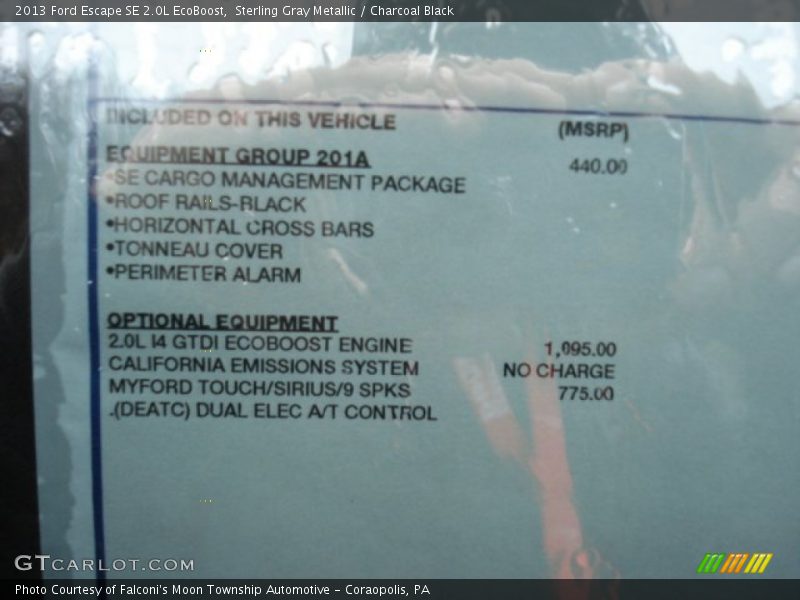 Sterling Gray Metallic / Charcoal Black 2013 Ford Escape SE 2.0L EcoBoost
