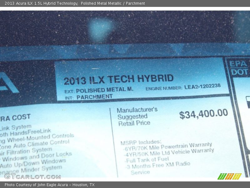Polished Metal Metallic / Parchment 2013 Acura ILX 1.5L Hybrid Technology