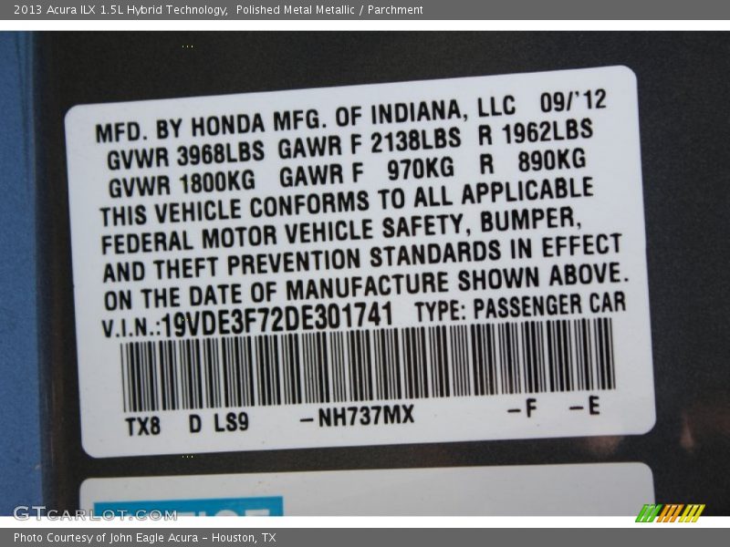 Polished Metal Metallic / Parchment 2013 Acura ILX 1.5L Hybrid Technology