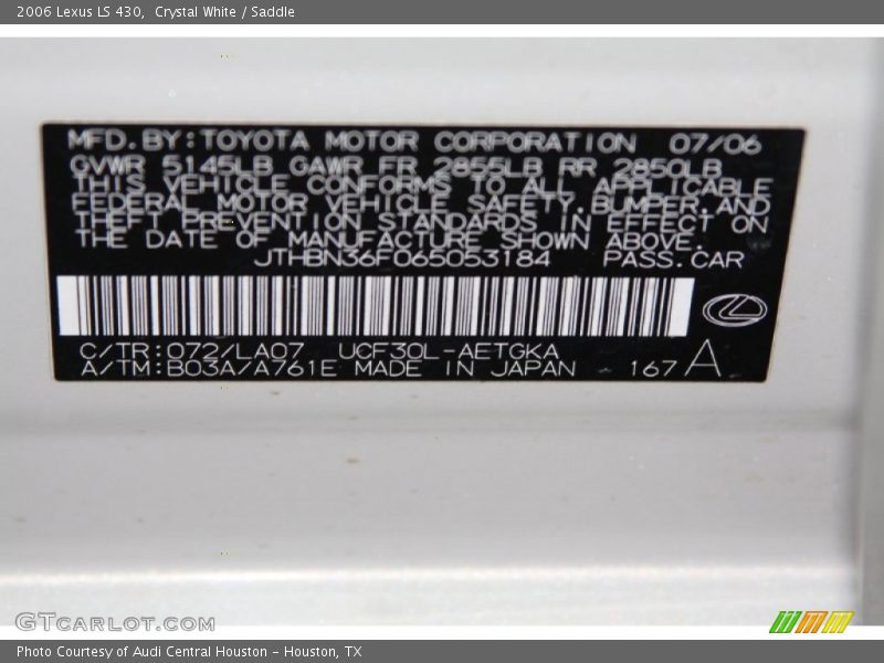 Crystal White / Saddle 2006 Lexus LS 430