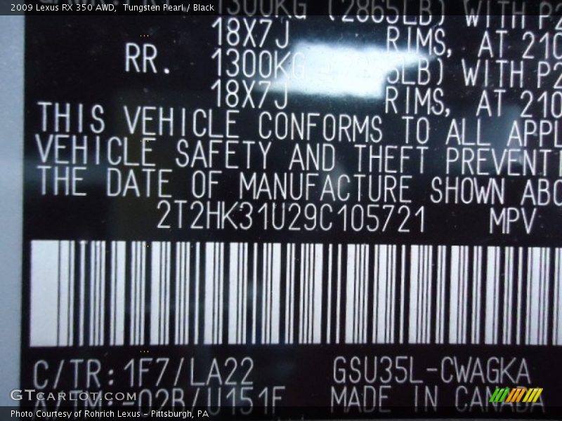 Tungsten Pearl / Black 2009 Lexus RX 350 AWD
