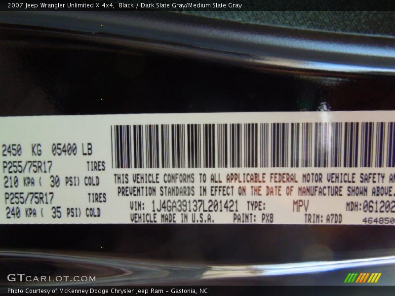 Black / Dark Slate Gray/Medium Slate Gray 2007 Jeep Wrangler Unlimited X 4x4