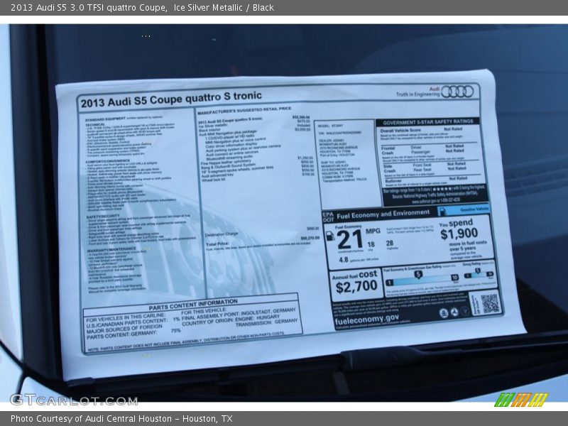  2013 S5 3.0 TFSI quattro Coupe Window Sticker