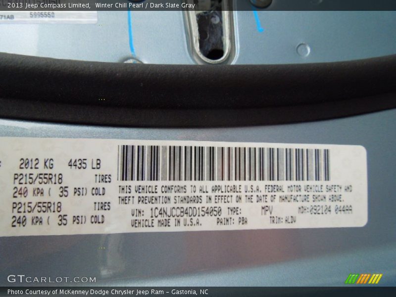 2013 Compass Limited Winter Chill Pearl Color Code PBA