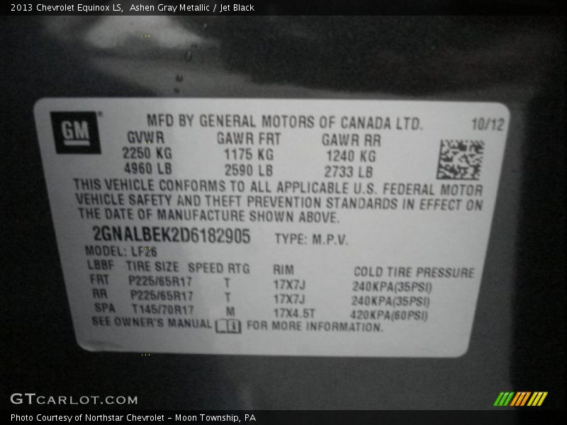 Ashen Gray Metallic / Jet Black 2013 Chevrolet Equinox LS