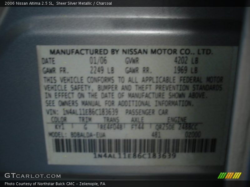 Sheer Silver Metallic / Charcoal 2006 Nissan Altima 2.5 SL