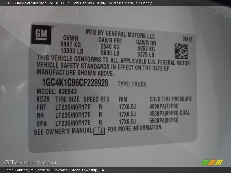 Silver Ice Metallic / Ebony 2012 Chevrolet Silverado 3500HD LTZ Crew Cab 4x4 Dually