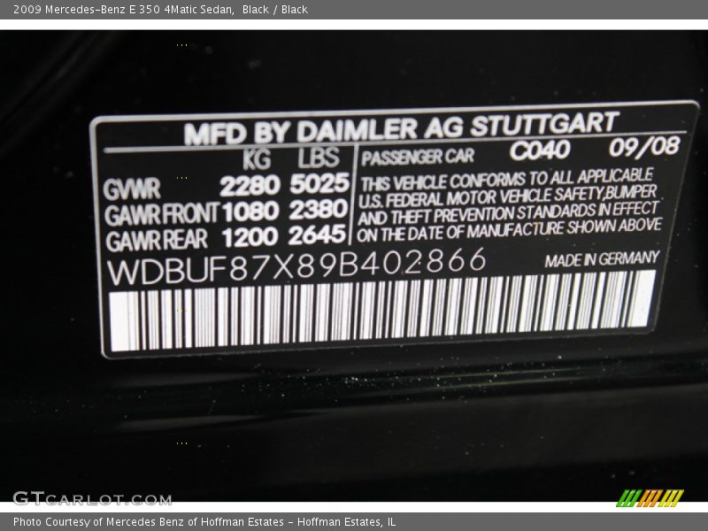 Black / Black 2009 Mercedes-Benz E 350 4Matic Sedan