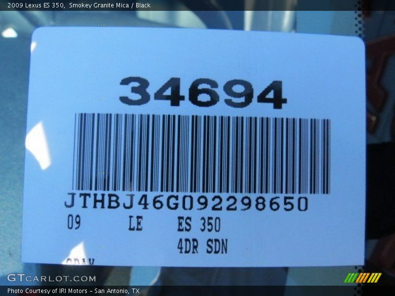 Smokey Granite Mica / Black 2009 Lexus ES 350