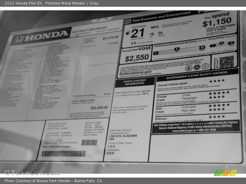 Polished Metal Metallic / Gray 2013 Honda Pilot EX