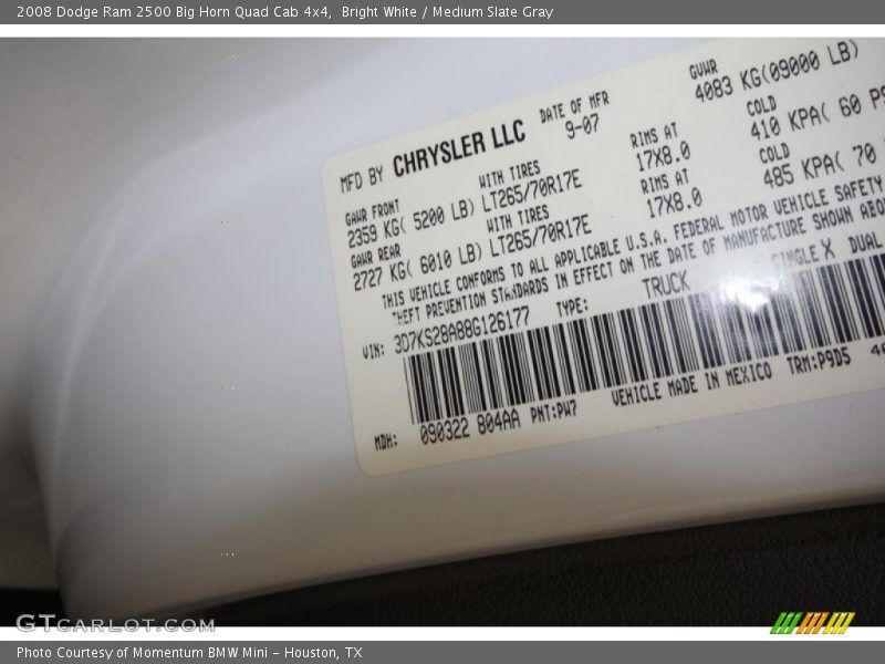 Bright White / Medium Slate Gray 2008 Dodge Ram 2500 Big Horn Quad Cab 4x4