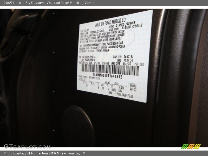 2005 LS V6 Luxury Charcoal Beige Metallic Color Code T7