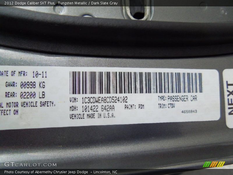 2012 Caliber SXT Plus Tungsten Metallic Color Code PDM