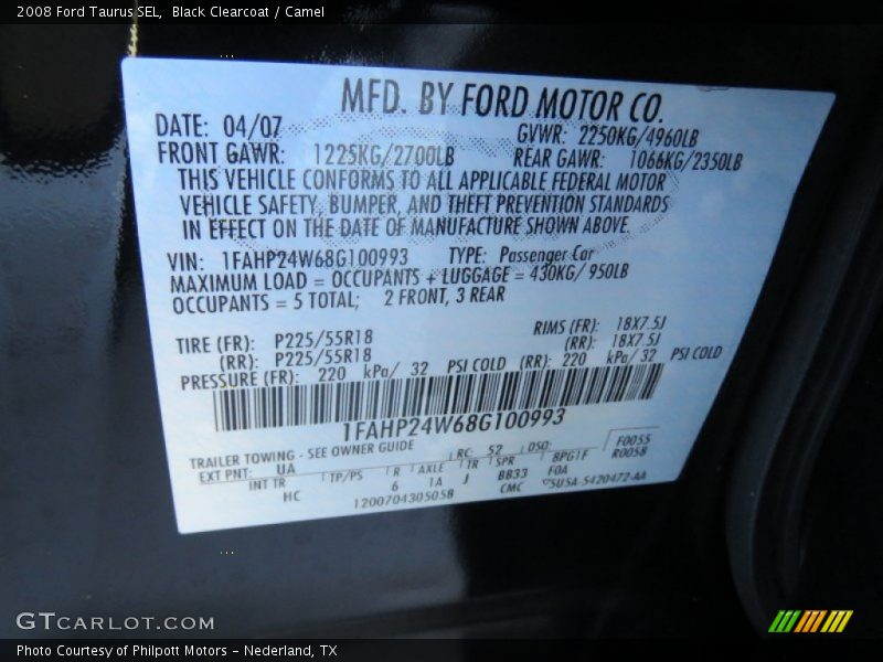 Black Clearcoat / Camel 2008 Ford Taurus SEL