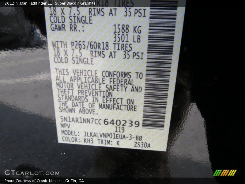 Super Black / Graphite 2012 Nissan Pathfinder LE