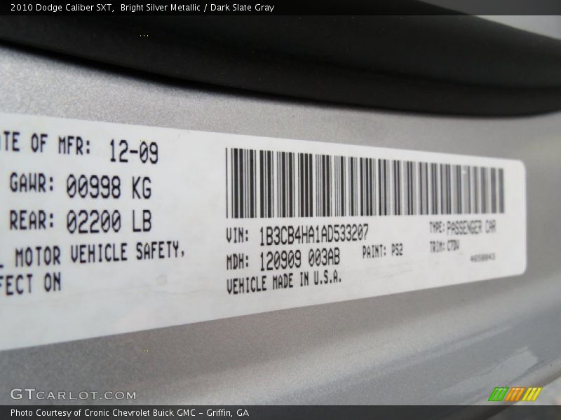 Bright Silver Metallic / Dark Slate Gray 2010 Dodge Caliber SXT