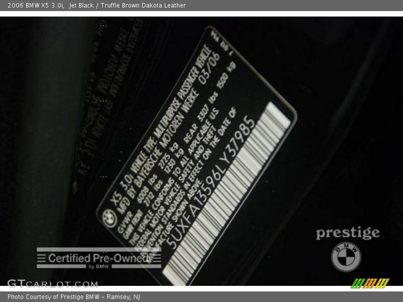 Jet Black / Truffle Brown Dakota Leather 2006 BMW X5 3.0i