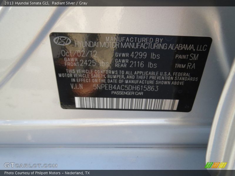 Radiant Silver / Gray 2013 Hyundai Sonata GLS
