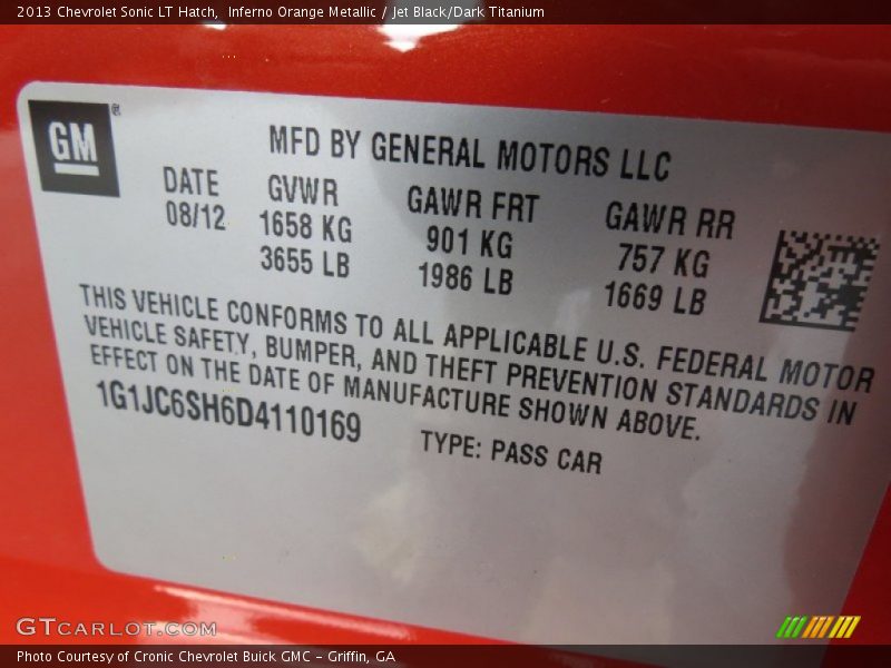 Inferno Orange Metallic / Jet Black/Dark Titanium 2013 Chevrolet Sonic LT Hatch
