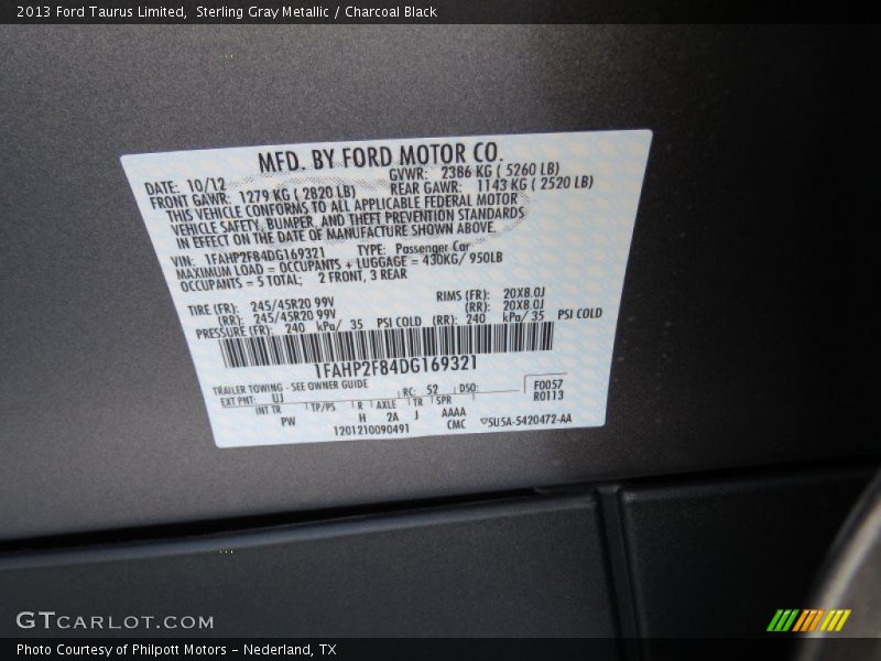 2013 Taurus Limited Sterling Gray Metallic Color Code UJ