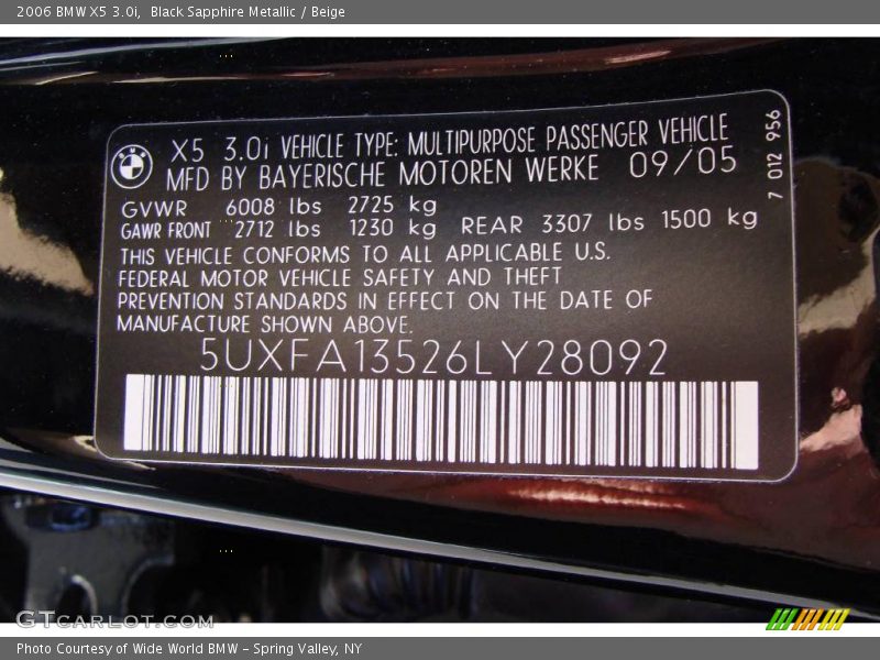 Black Sapphire Metallic / Beige 2006 BMW X5 3.0i