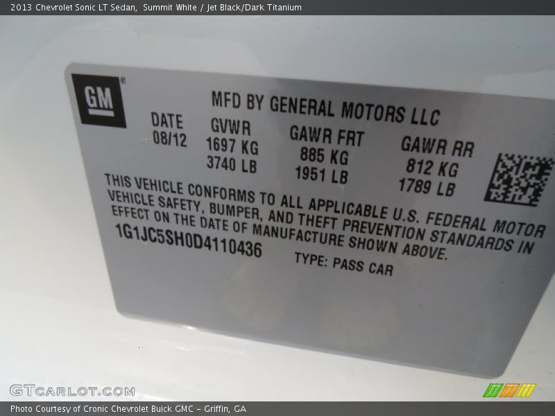 Summit White / Jet Black/Dark Titanium 2013 Chevrolet Sonic LT Sedan