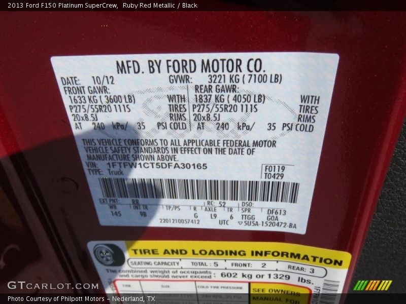 Ruby Red Metallic / Black 2013 Ford F150 Platinum SuperCrew